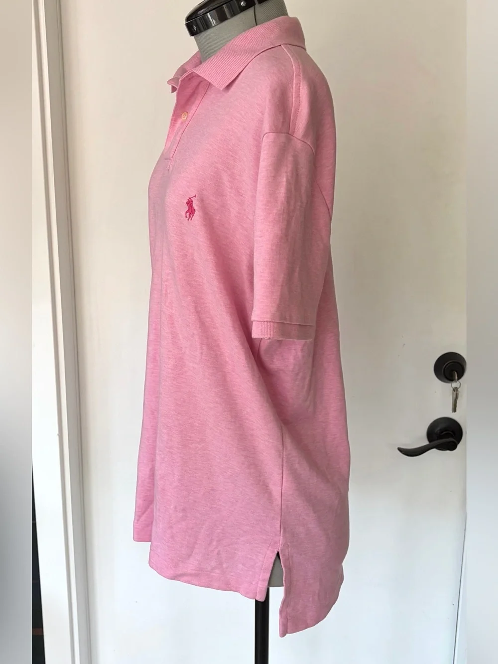 Ralph Lauren Cotton Collared Polo, Light Heathered Pink w/hot pink pony, M, EUC